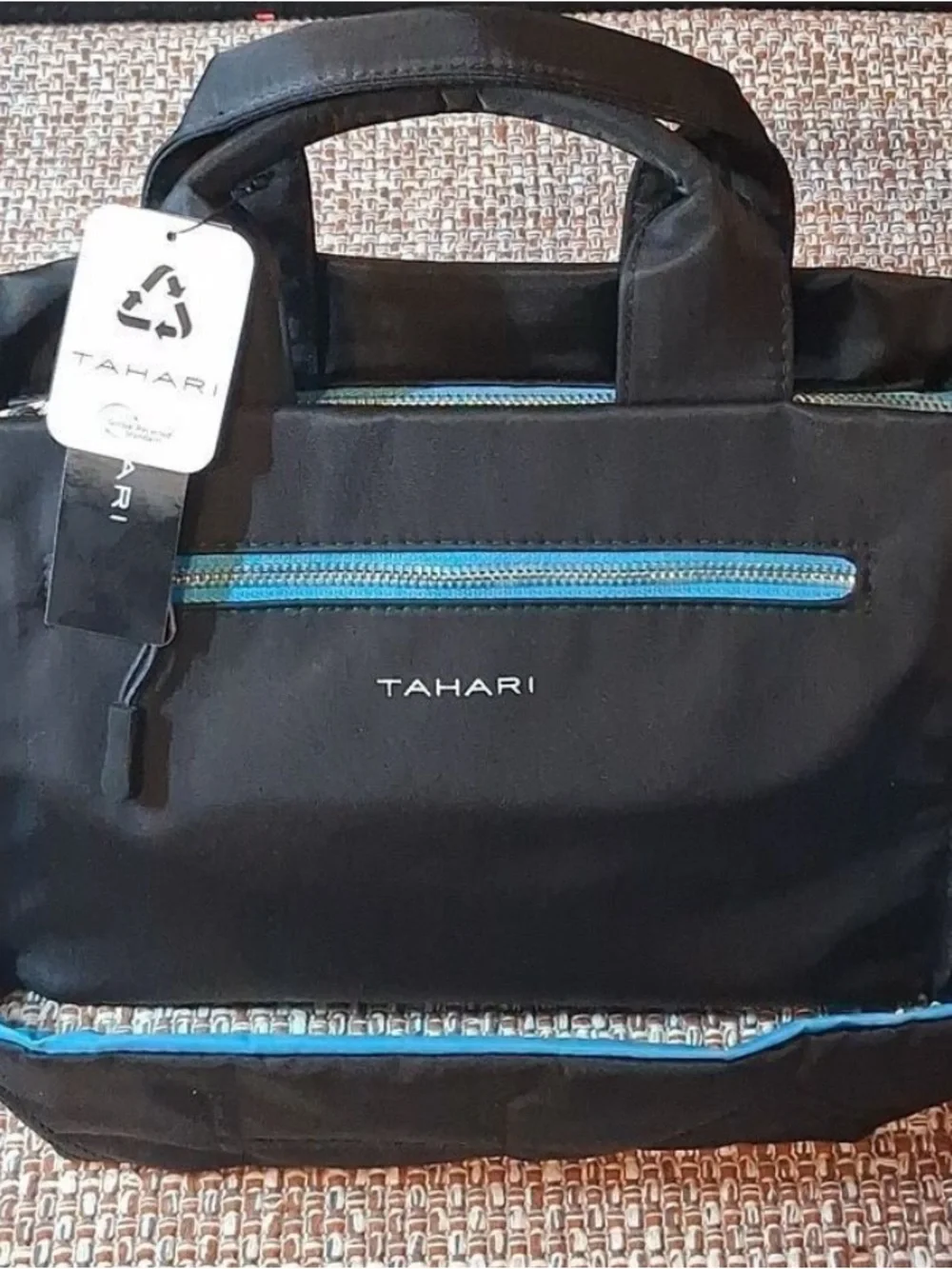 Tahari Black Bag with Blue Trim